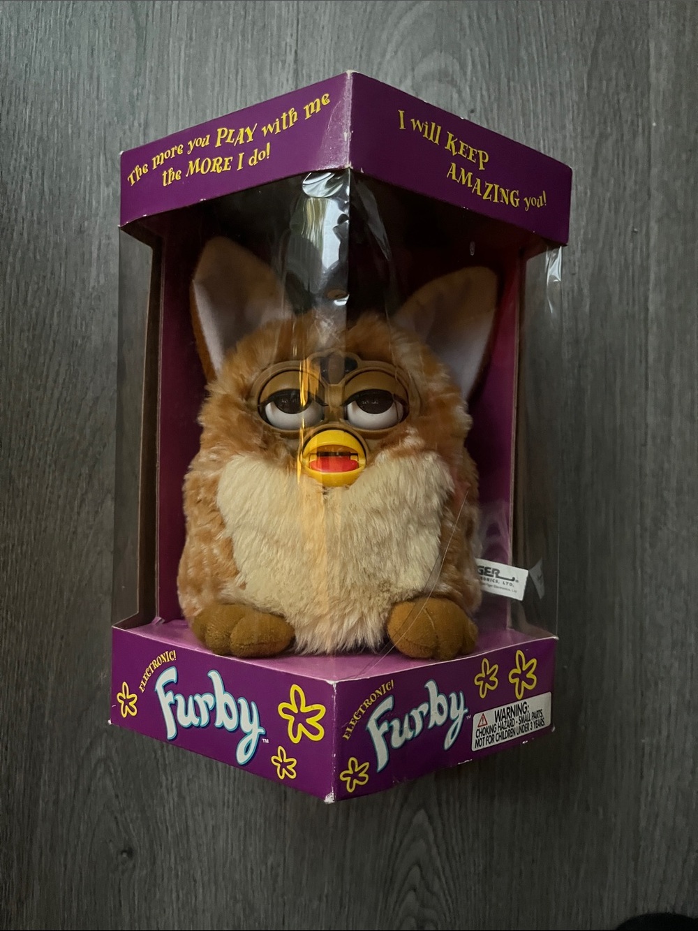 Vintage Furby in Original Purple Box - Brown & Cream